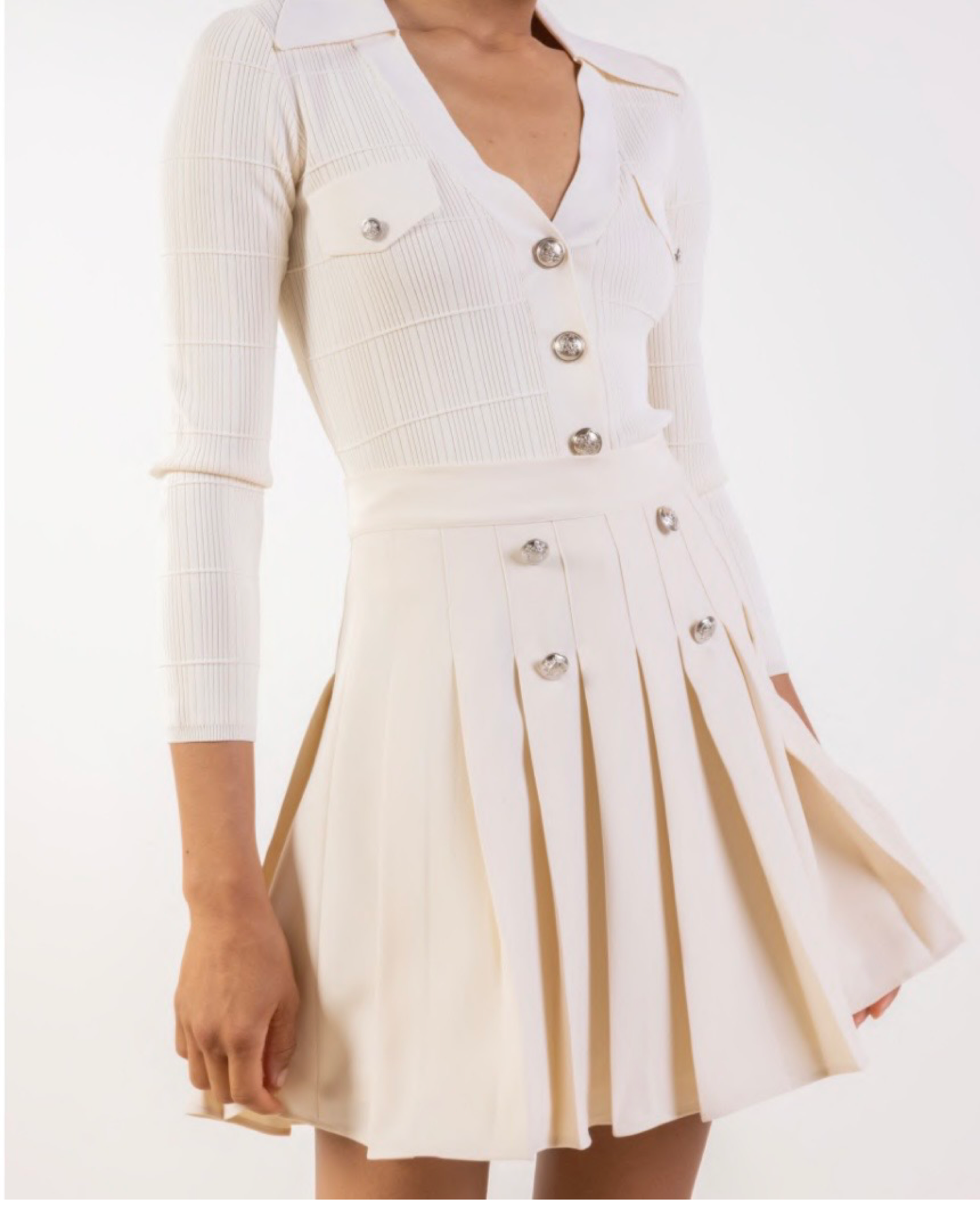 High waisted Plisse Skirt DREAM CATCHER with silver buttons