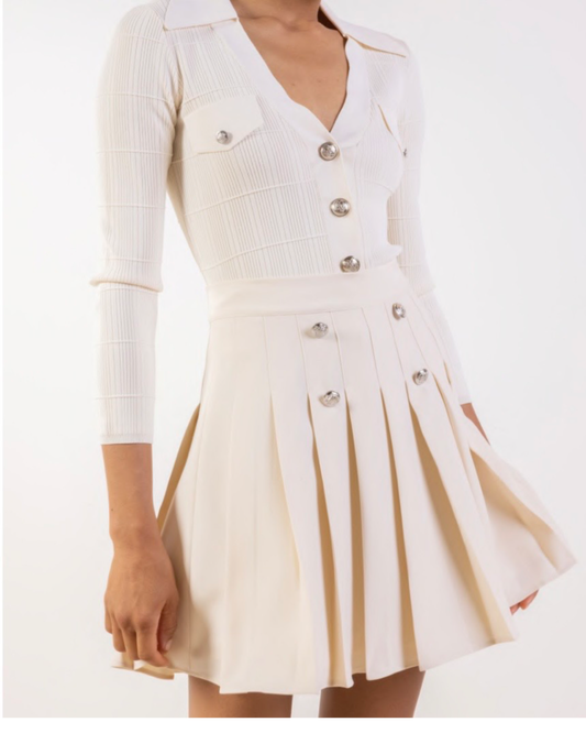 High waisted Plisse Skirt DREAM CATCHER with silver buttons